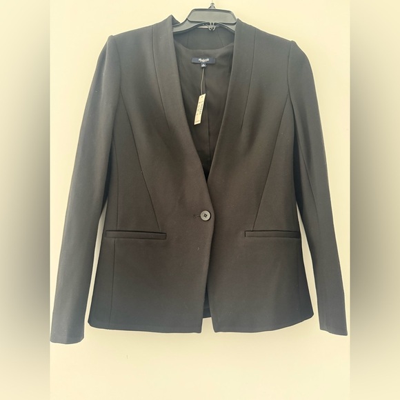 Madewell Collarless Lauren Blazer Jacket SIZE 0 One Botton Black - Picture 1 of 4